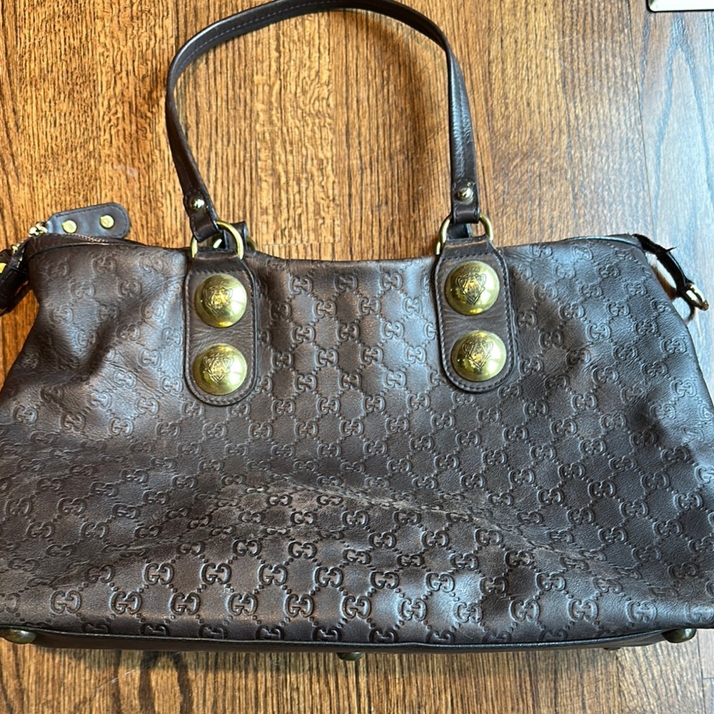 Gucci Brown Leather Guccissima Babouska Heart Women's Tote Shoulder Bag